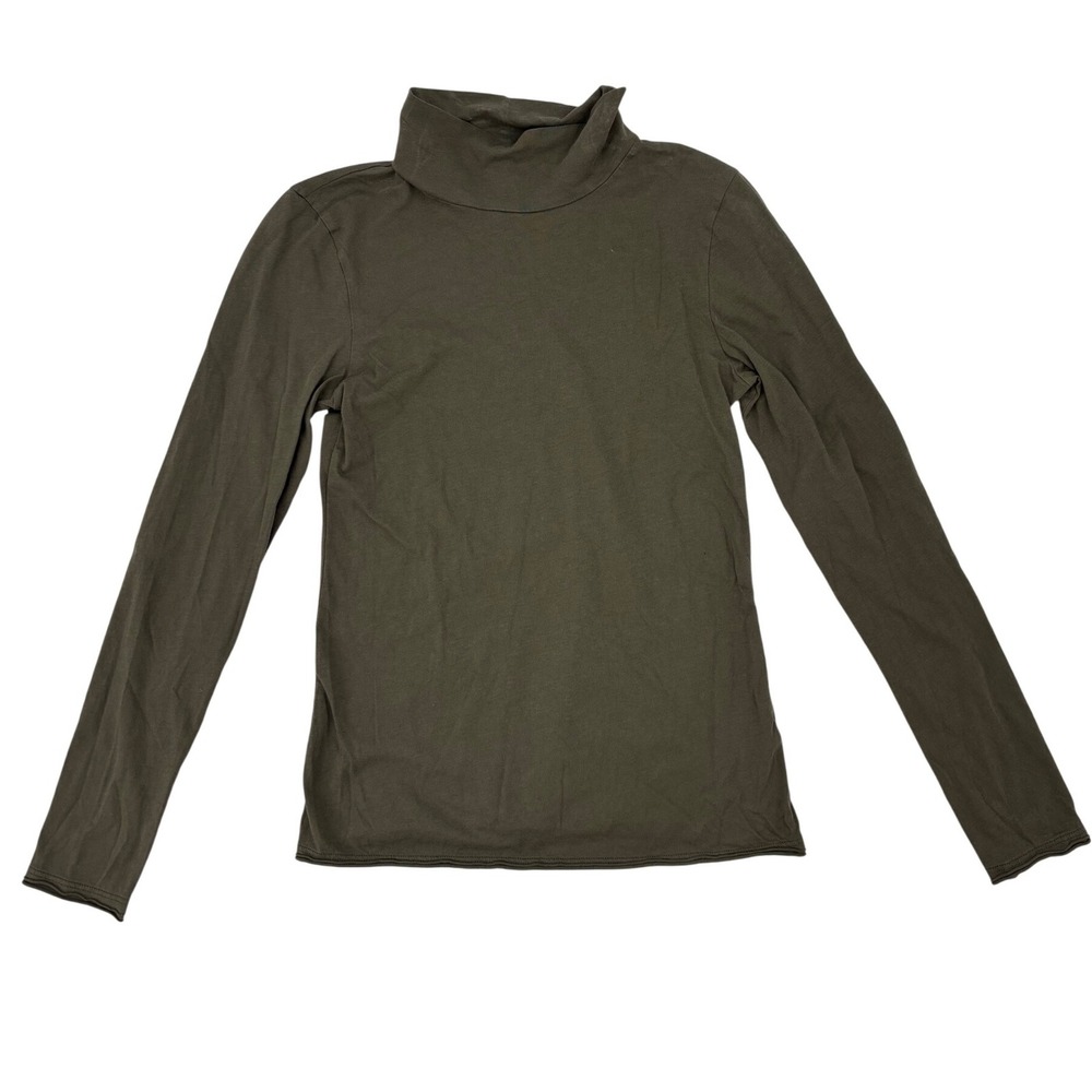 By Anthropologie Womens Olive Green Cotton Turtleneck Long Sleeve Top XS